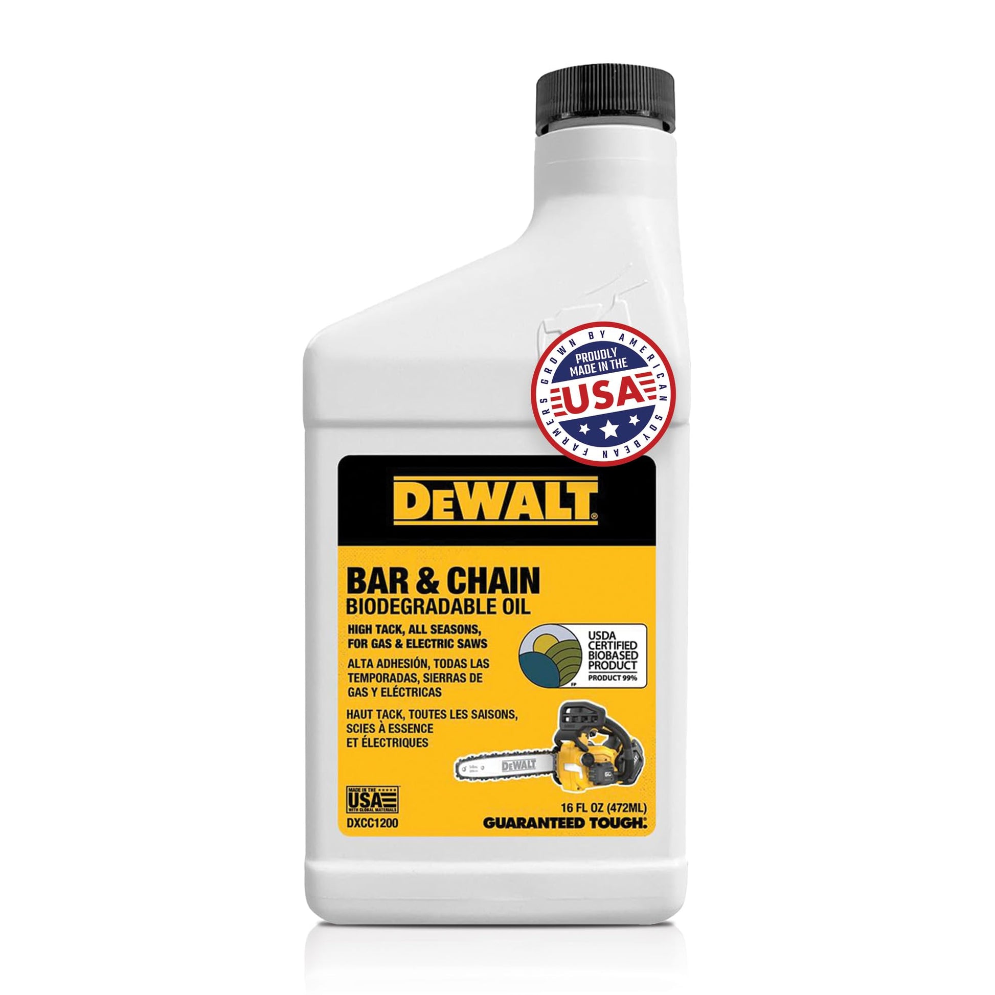 DEWALT – Biodegradable Bar & Chain Oil – Green, Eco-Friendly, Non-Toxic Professional Bar & Chainsaw Lubricant – Ultraclean All-Season Oil for Gas, Electric Saw, and Pole Saw, 16 oz