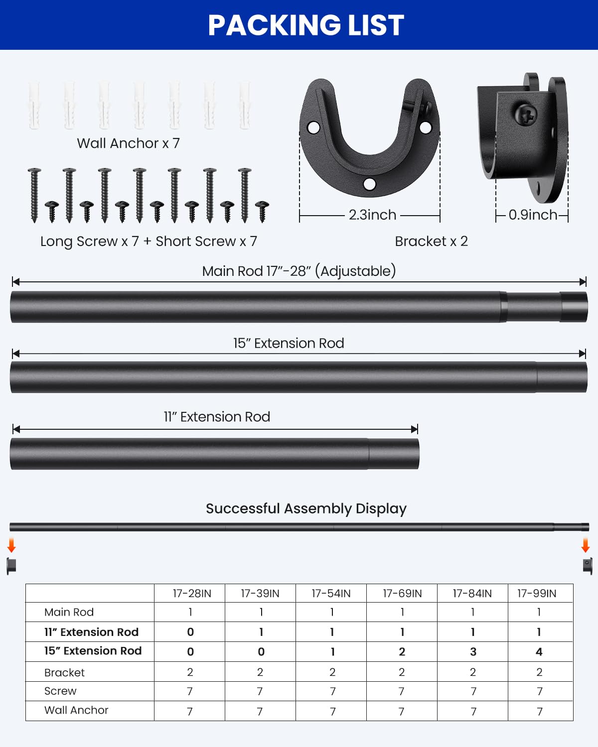 Supforce Closet Rods for Hanging Clothes, 17 to 84 Inches Stepless Adjustable Metal Closet Rod, 1.3 Inches Heavy Duty Clothes Hanging Rod for Closet Wardrobes Laundry RV