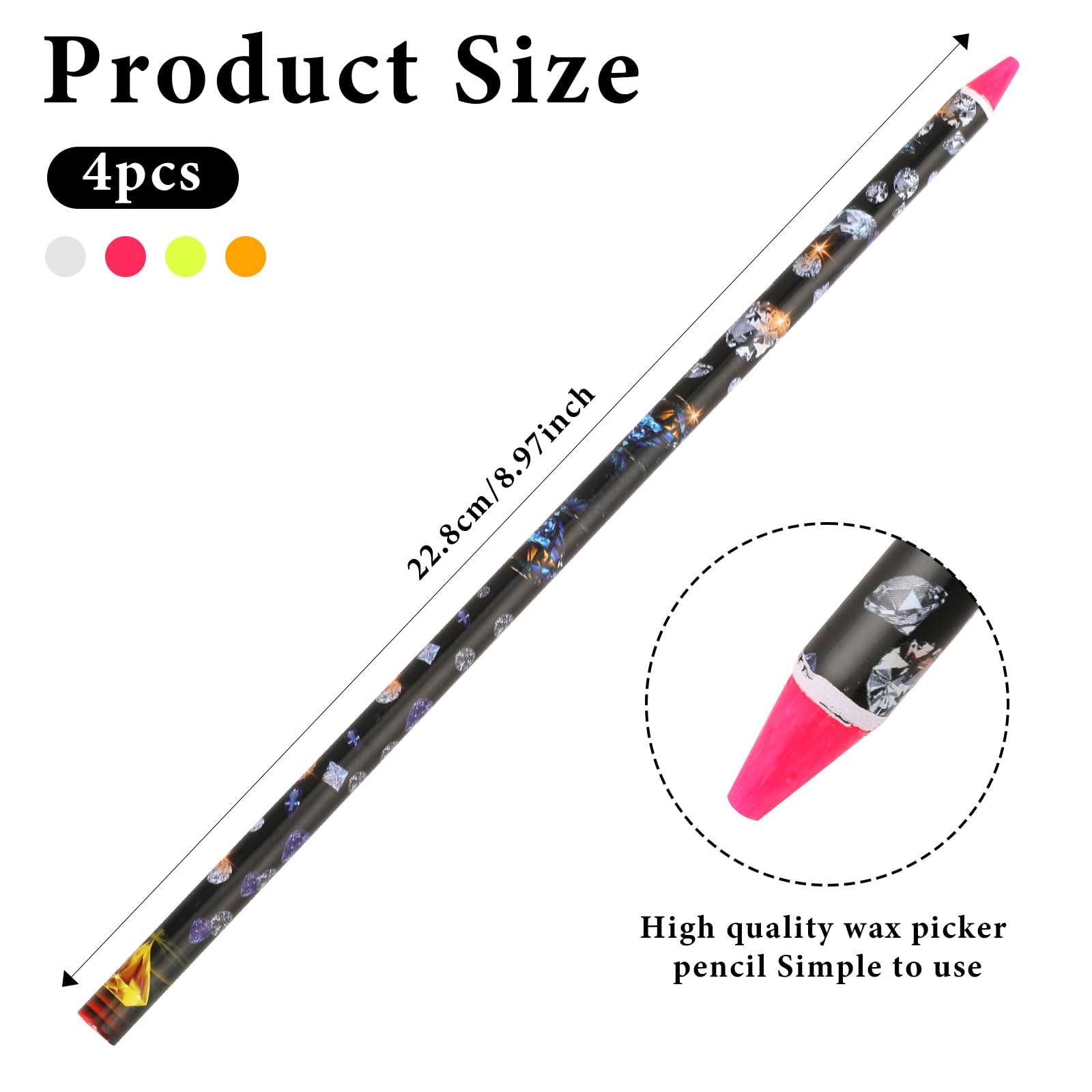 Hariendny 4 Pack Rhinestone Picker Tool Adhesive Resin Picker Pencil Nail Point Drill Pen Dotting Wax Pencil Gem Pick up Tools for Nail Art DIY with Pencil Sharpener