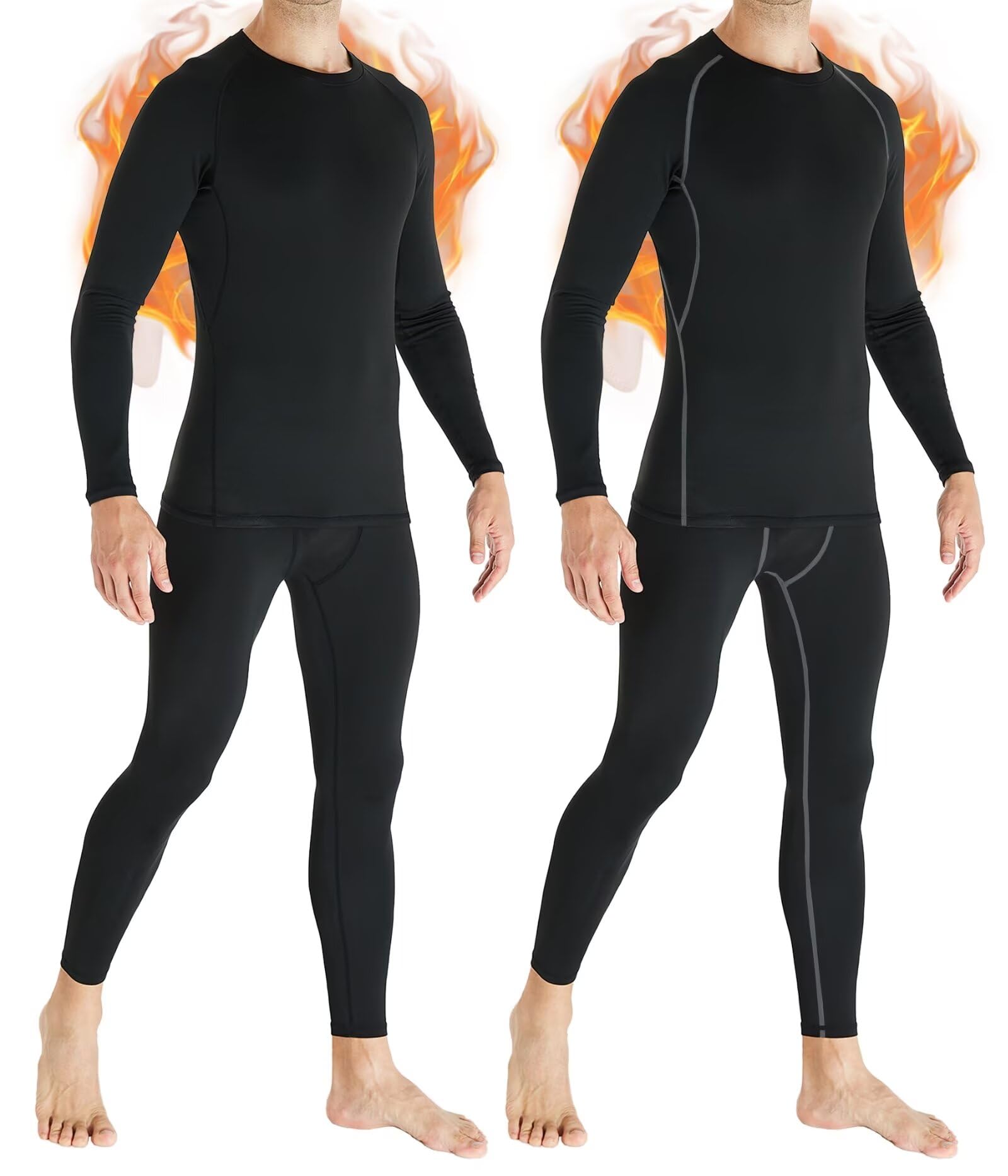 TELALEO 2 Set Mens Thermal Underwear Fleece Lined Long Johns 4 Pcs Base Layer Shirts Pant for Cold Winter Weather L