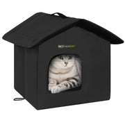 Rest-Eazzzy Cat House for Outdoor Cats, Weatherproof and Insulated Feral Cat House with Mat and Canopy, Easy to Put Together, Selfwarming Cat Shelter for Winter(13 * 13 * 14" Black with Support)