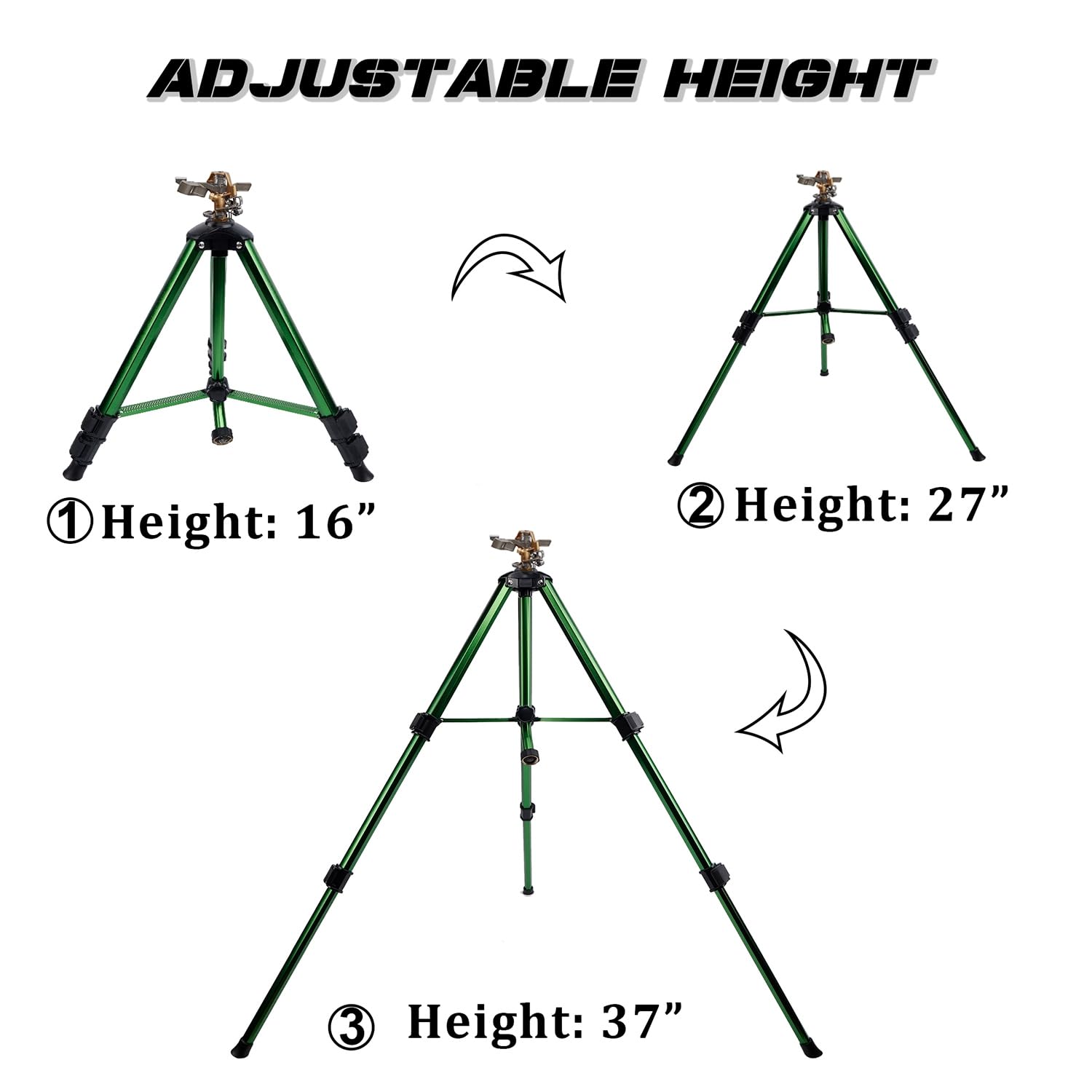 Biswing Impact Sprinkler Head on Tripod Base, Heavy Duty Lawn Sprinklers, 360 Degree Large Area Irrigation, Brass Sprinkler Nozzle & Solid Alloy Metal Extension Legs Flip Locks, 1 Pack