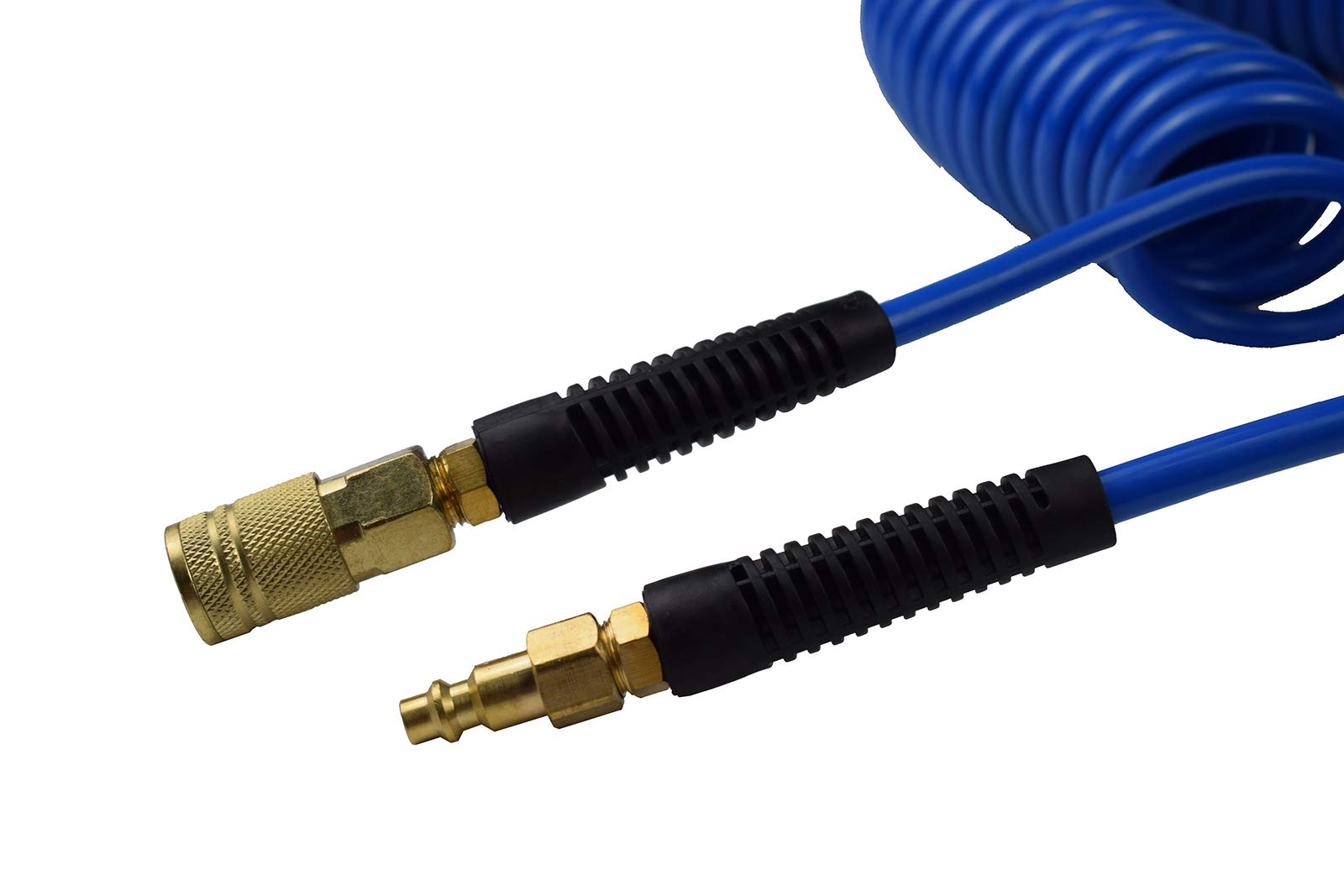 YOTOO Polyurethane Recoil Air Hose, Air Compressor Hose 1/4" Inner Diameter by 25' Long with Bend Restrictor, 1/4" Industrial Quick Coupler and Plug, Blue