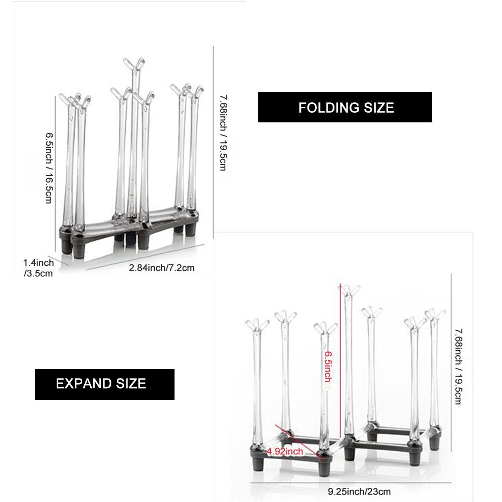 Marbrasse Retractable Cup Drying Rack, Drinking Glass and Sports Bottle Drainer Stand, Plastic Bag Dryer with Non-Slip Bottom for Kitchen Countertop