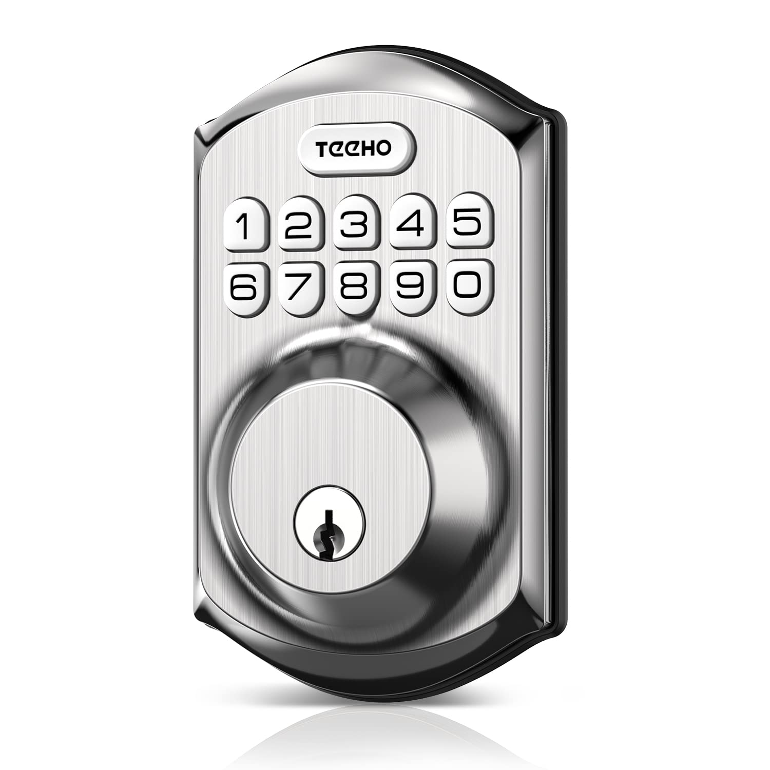 قفل باب تيهو TE001 بدون مفتاح مع لوحة مفاتيح - قفل Deadbolt ذكي للباب الأمامي بمفتاحين - قفل تلقائي - سهل التركيب - نيكل ساتان