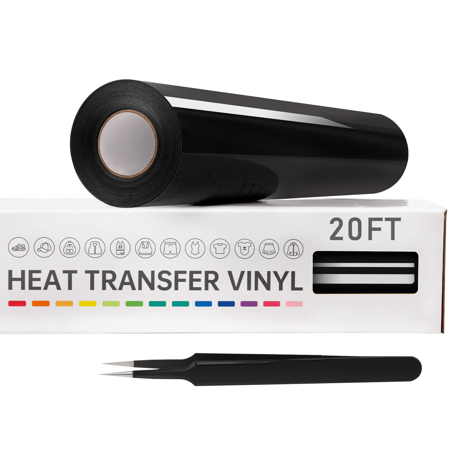 VinylRus Heat Transfer Vinyl-12” x 20ft White Iron on Vinyl Roll for Shirts, HTV Vinyl for Silhouette Cameo, Cricut, Easy to Cut & Weed