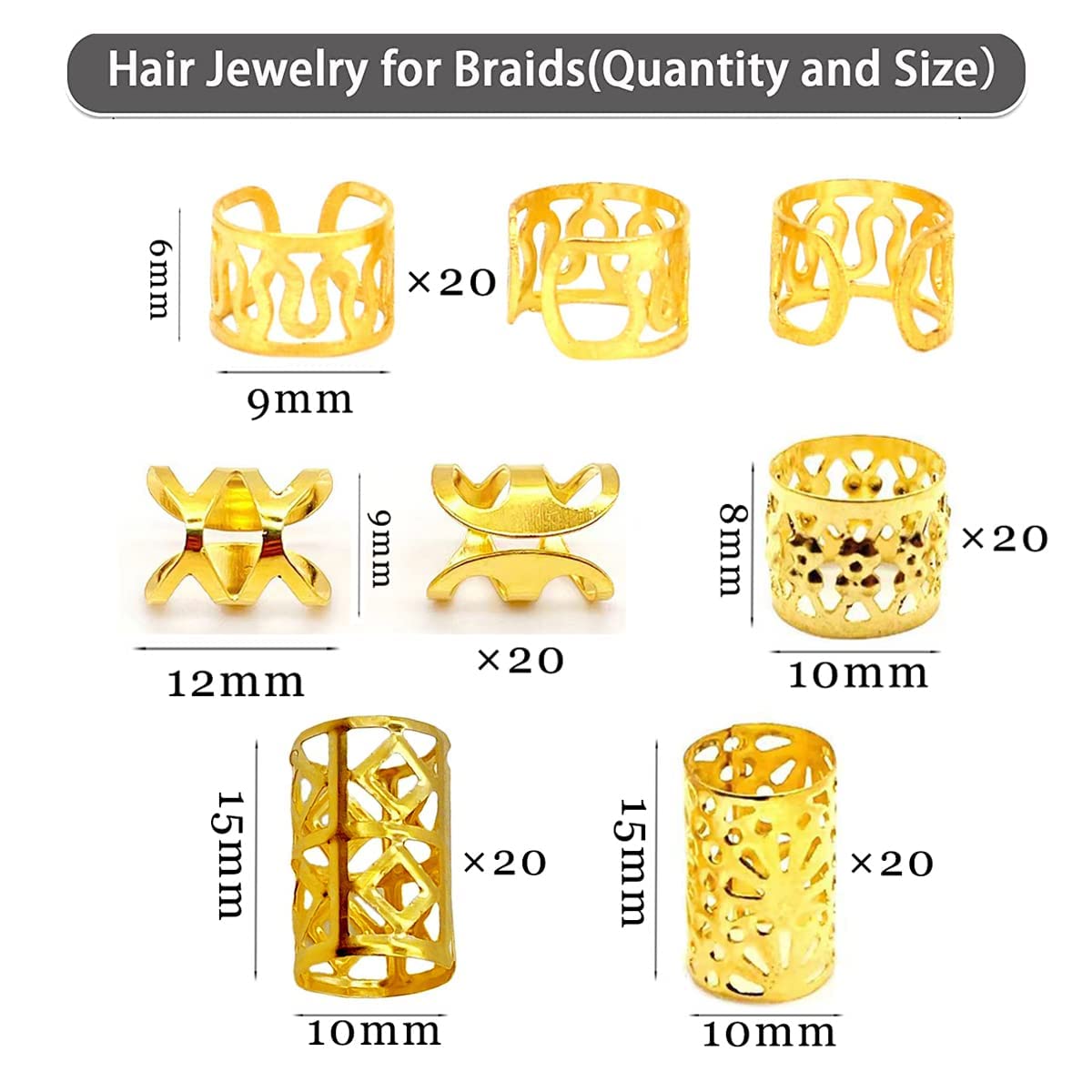 100 PCS Gold Dreadlock Beads Locs Accessories , Jewelry for Braids, Women and Girls, Adjustable Cuffs Braiding Hair Rings Decoration