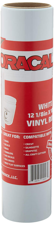 12.125" x 10ft Roll of Oracal 651 White Craft Vinyl - On a 2.5" Core - Adhesive Vinyl for Cricut, Silhouette, and Cameo Cutters - Gloss Finish - Outdoor and Permanent