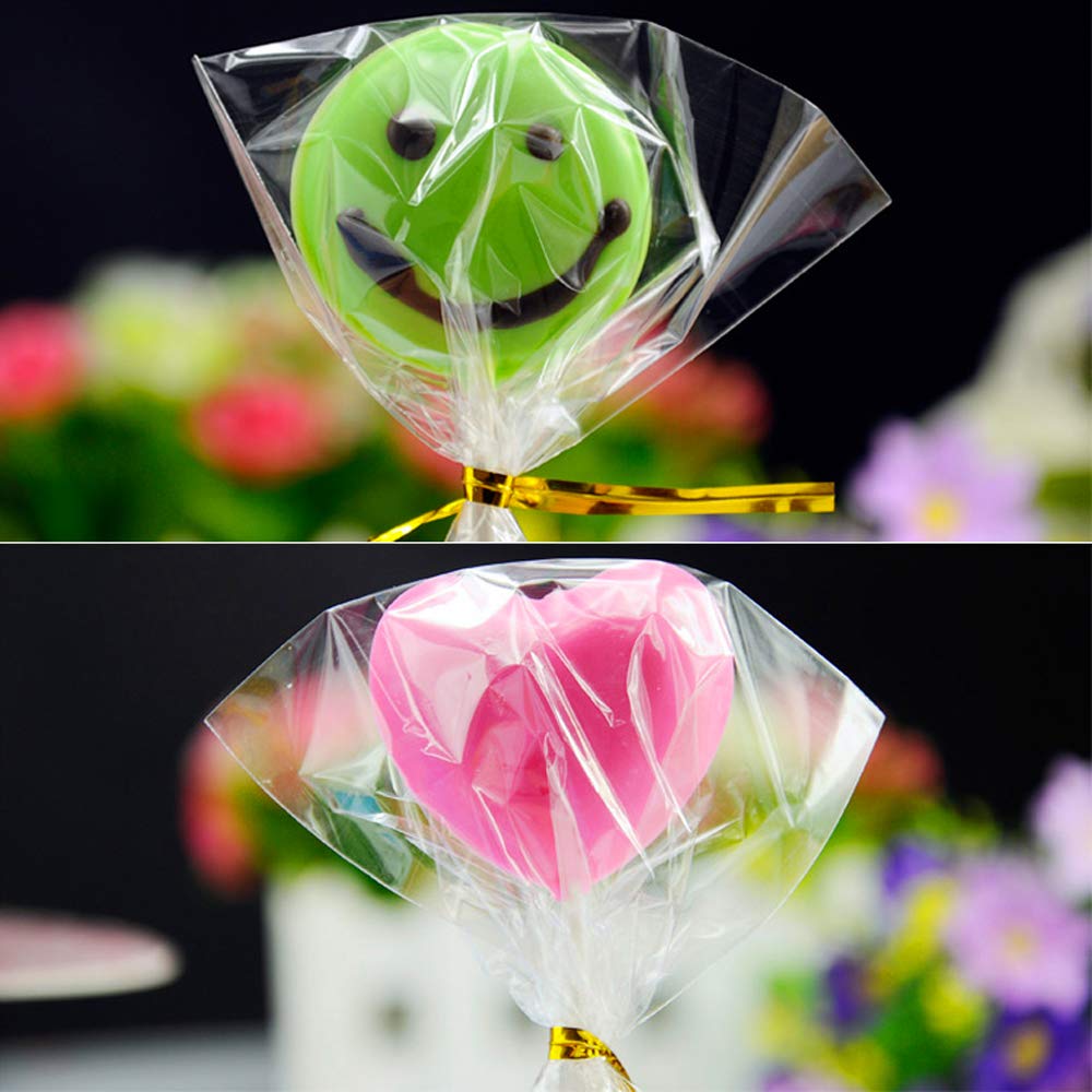 Cake Pop Bags, Augshy 300 Pcs Cellophane Treat Bags 3x5 with 300 Twist Ties 1.4 mils Thickness OPP Plastic Bags for Lollipop Candy Chocolate Cookie Wrapping Buffet