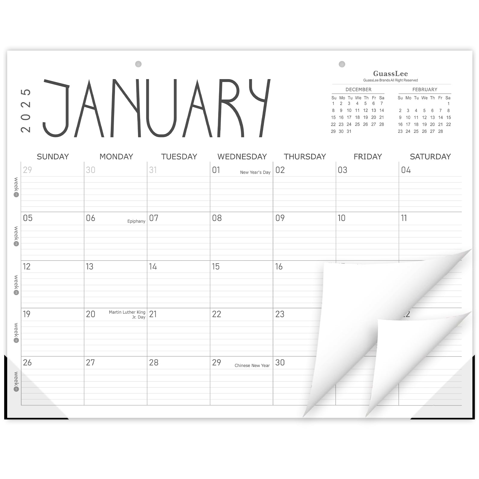 Guasslee Desk Calendar 2025, Desk Top Calendar 2025, 18-Month School Year Desk/Wall Calendar, 2025 Jan-2026 June, 14" X 11" Monthly Planner With Thick Paper For Office Home School Organizing