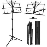 1/2/4 Pack Music Stand, 2 in 1 Dual-Use Folding Sheet Music Stand, Lightweight Portable Adjustable Desktop Book Stand with Music Sheet Clip Holder & Carrying Bag(1 Pack Black)