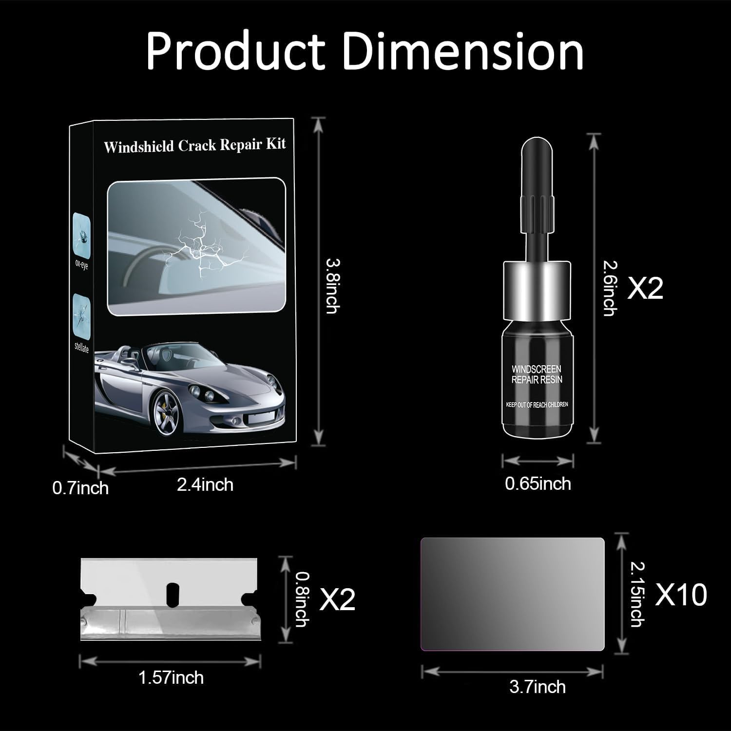 Windshield Crack Chip Repair Kit Quick Fix Car Windows Glass Tool 2 Bottles Used for Scratches