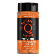 Kosmos Q Honey Chipotle Killer Bee BBQ Dry Rub, Sweet and Spicy Seasoning with Sugar, Chipotle, Garlic & Paprika for Ribs, Pulled Pork, Chicken, Dry Rub For Smoking & Grilling, 12.6 Oz Shaker Bottle