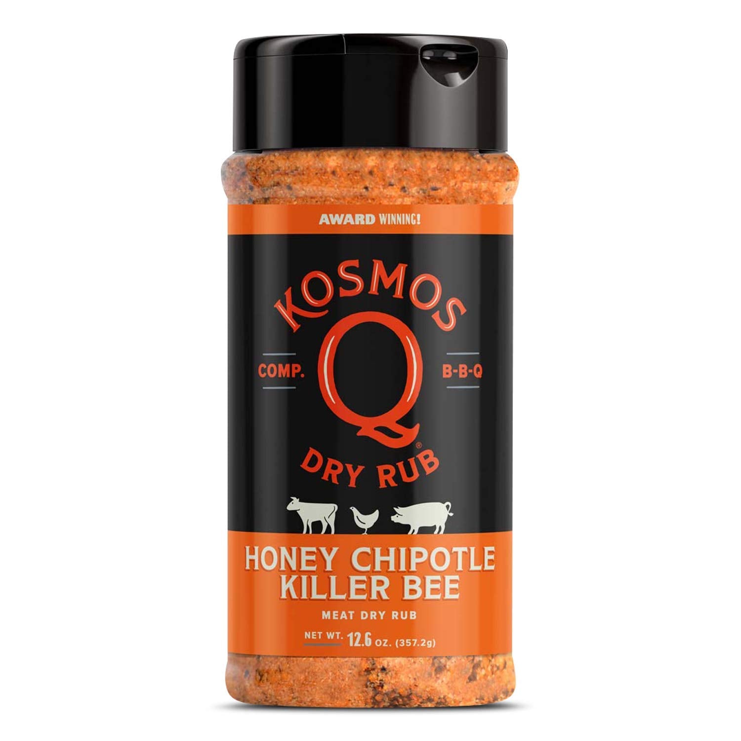 Kosmos Q Honey Chipotle Killer Bee BBQ Trockenrub, süße und scharfe Würzung mit Zucker, Chipotle, Knoblauch & Paprika für Rippchen, Pulled Pork, Hühnchen, Trockenrub zum Räuchern & Grillen, 357 g Streudose