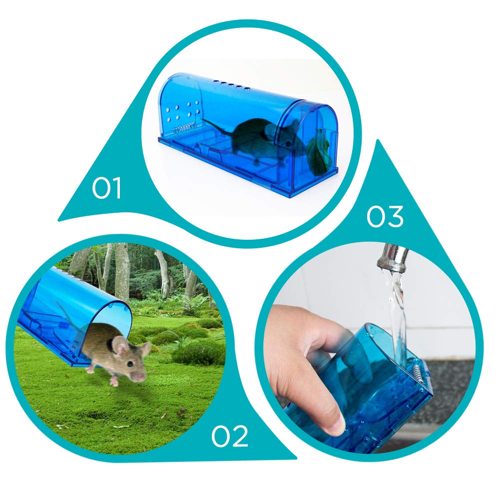 Humane Mouse Trap | Catch and Release Mouse Traps That Work | Mice Trap No Kill for mice/Rodent Pet Safe (Dog/Cat) Best Indoor/Outdoor Mousetrap Catcher Non Killer Small Capture Cage (Blue)