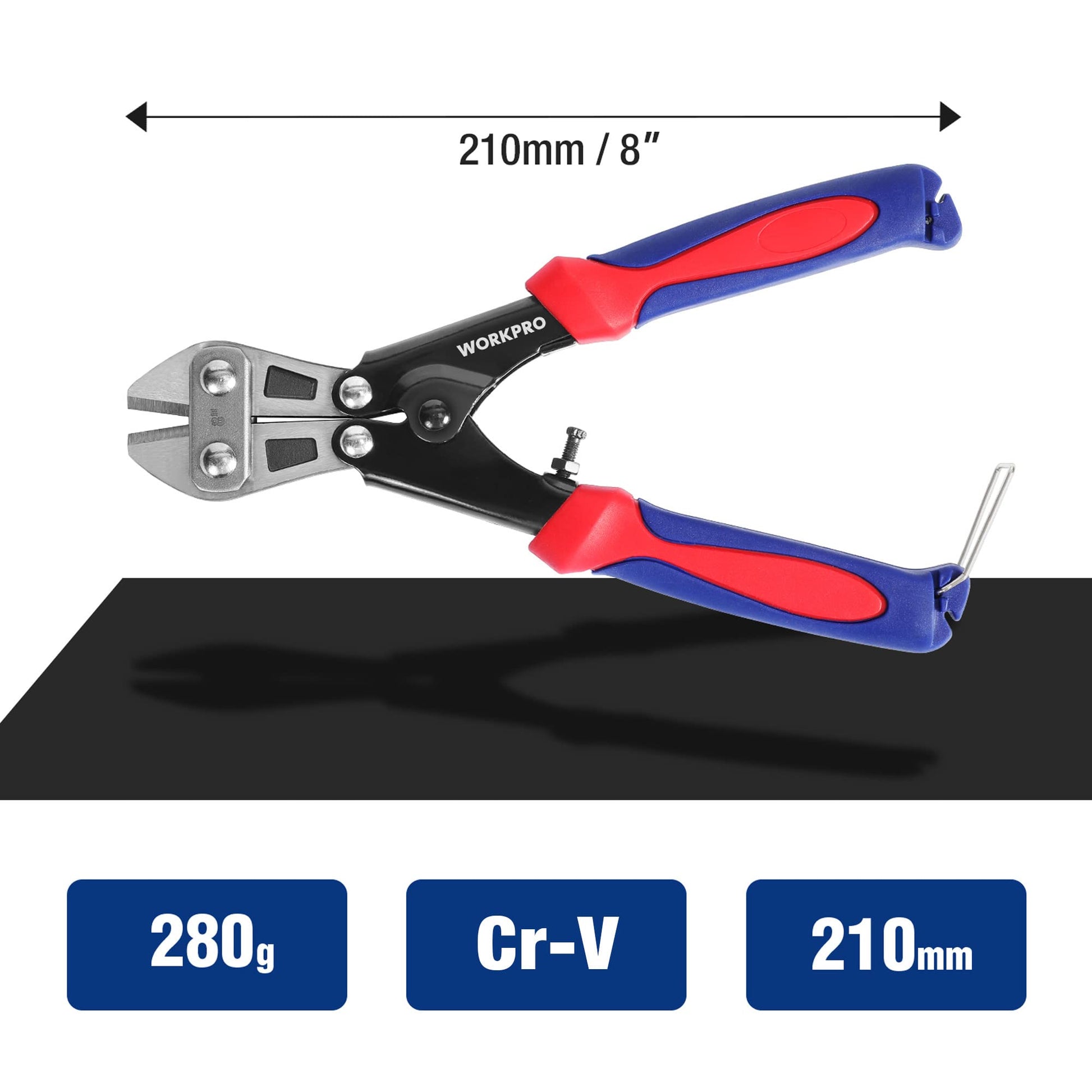 WORKPRO Mini Bolt Cutter 8-inch, Spring Loaded Small Heavy Duty Wire Cable Cutter, Snips Clippers with Soft Anti-Slip Handle