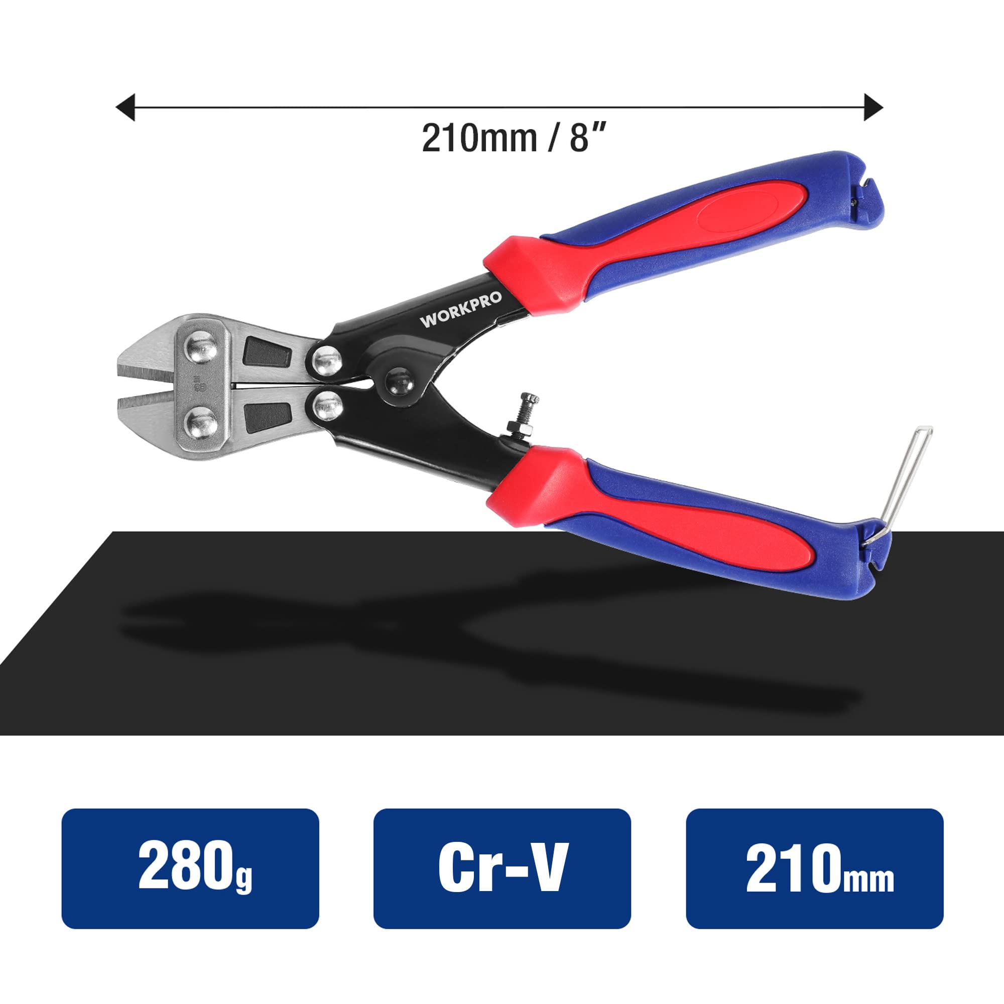 WORKPRO Mini Bolt Cutter 8-inch, Spring Loaded Small Heavy Duty Wire Cable Cutter, Snips Clippers with Soft Anti-Slip Handle