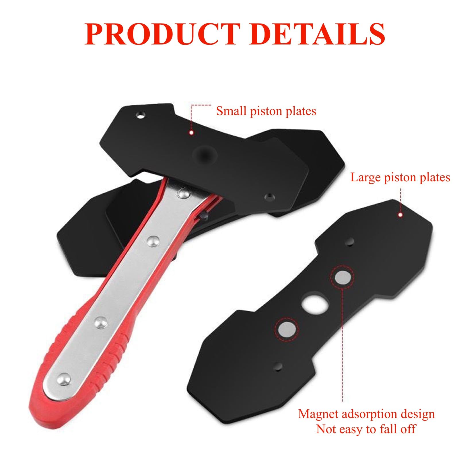 TUTOOLS Brake Caliper Press, Caliper Piston Spreader, Brake Tools,Brake Caliper Piston, Brake Caliper Press Ratchet with 2 Extra pcs Steel Plates, Red