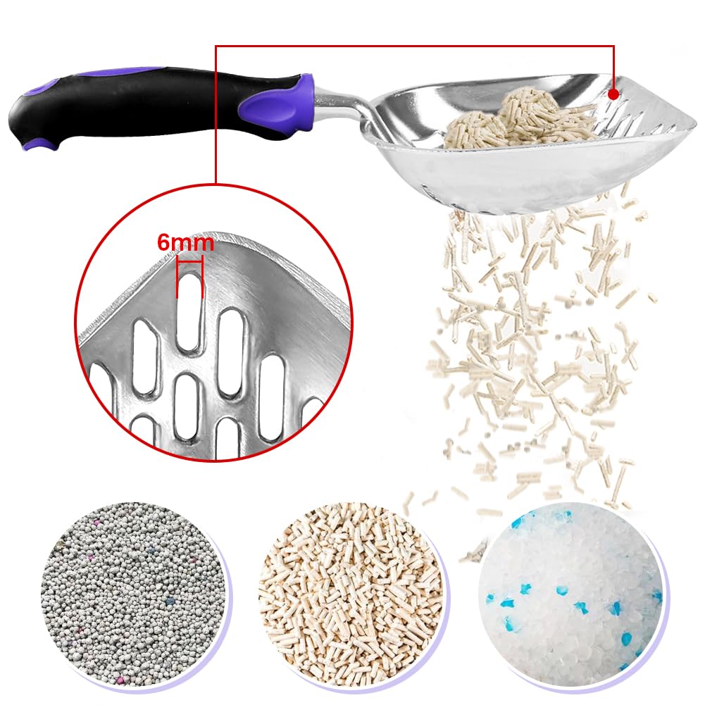 Apidgrowth Cat Litter Scoop-Metal Cat Scooper-Long Handle Scoop,Cat Scooper-Poop Sifting-Mesh Shovel-Suitable for Cat Litter Box (Purple)