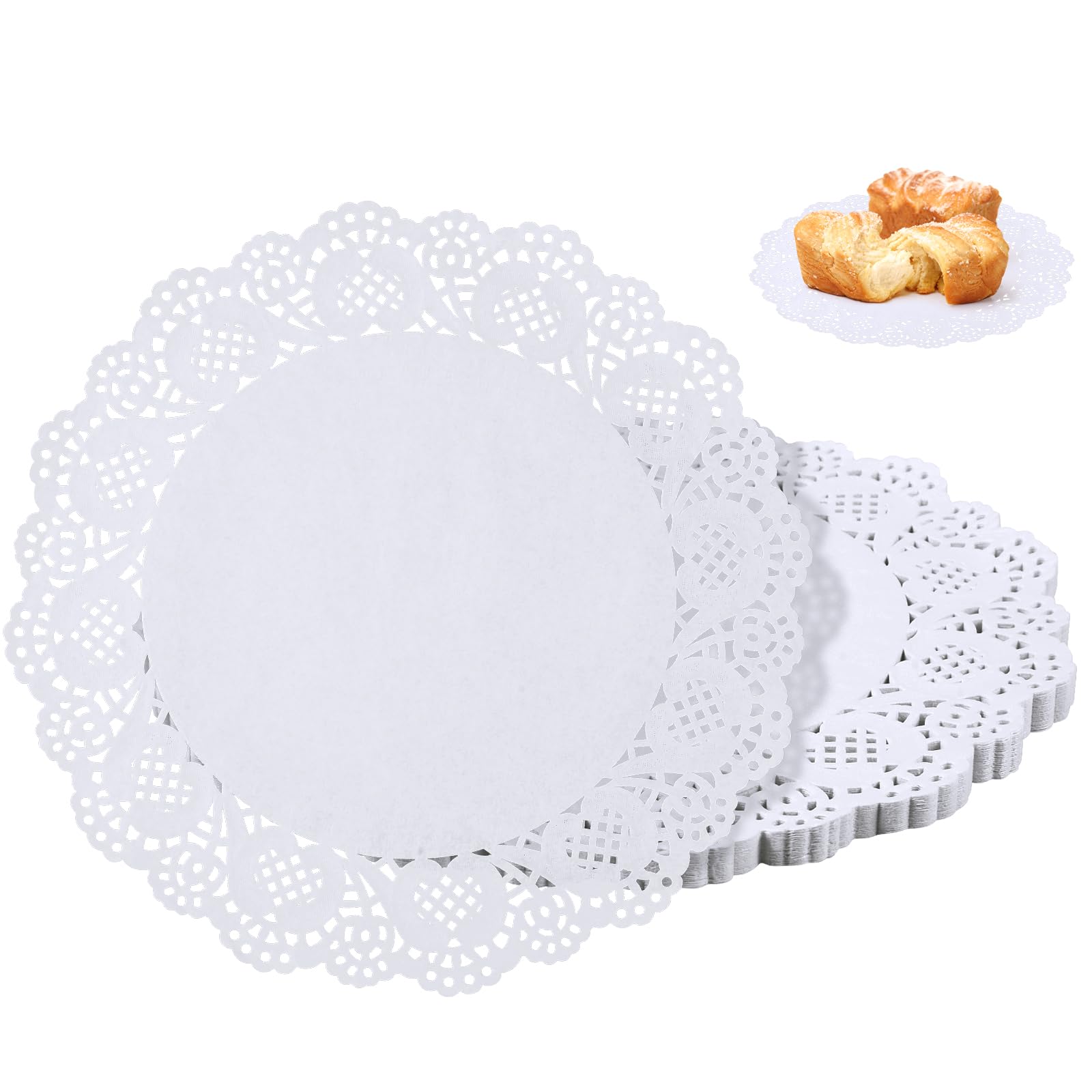 100 Pieces Paper Doilies, 12 Inch Doilies for Food, Disposable Lace Paper Doilies for Tables, Round Paper Placemats Bulk for Cakes Desserts Crafts (White)