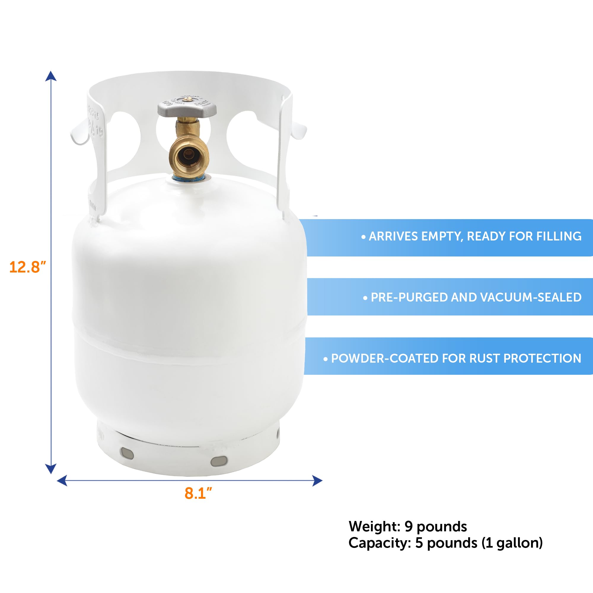 FLAME KING YSN5LB 5 Pound Propane Tank Cylinder, Great For Portable Grills, Fire Pits, Heaters And Overlanding, White