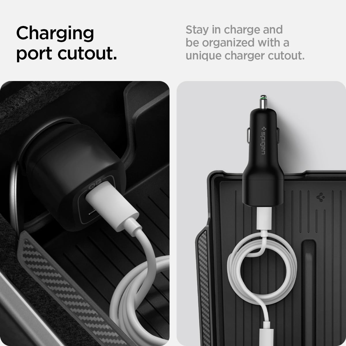 Spigen One-Touch Hidden Storage Box (Carbon Edition) Designed for Tesla Model 3/Y Center Console Organizer Armrest 2024/2023/2022 [Not Compatible with Model 3 2024 Refresh]