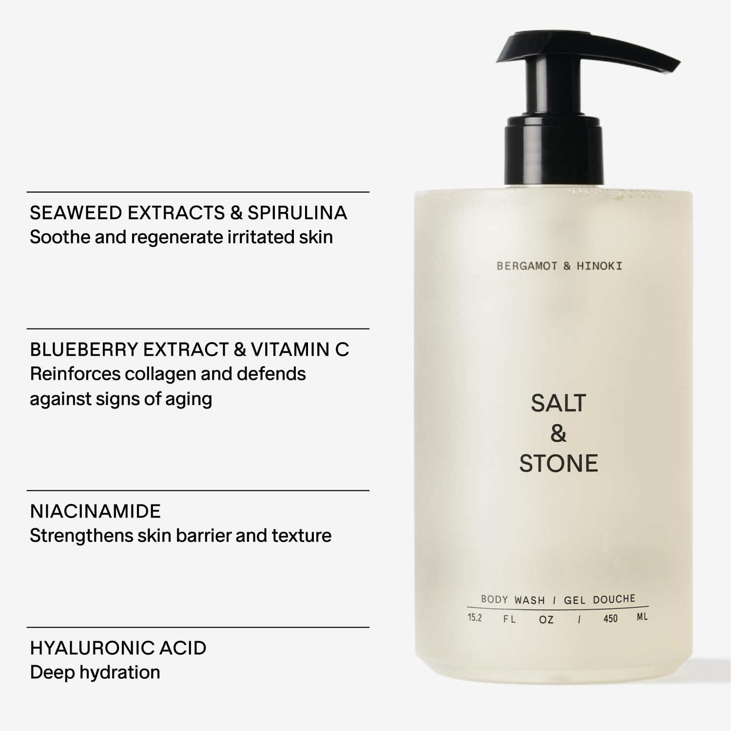 Salt & Stone Body Wash with Antioxidants for Deep Moisture | For Women & Men, Sulfate, Paraben, & Dye Free, Leaving Skin Soft and Hydrated - 15.2 fl oz