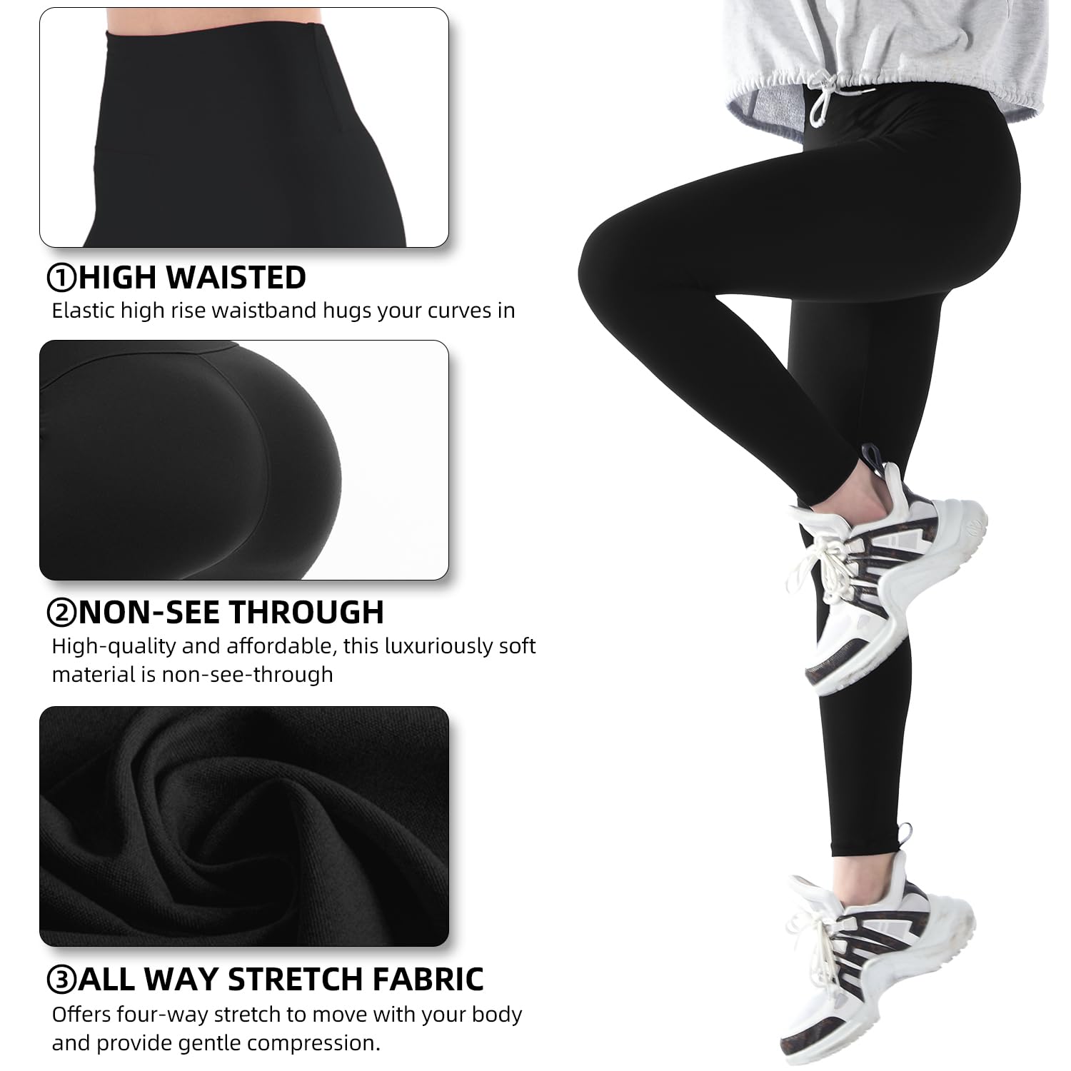 Stanpetix Leggings for Women - High Waisted Women's Workout Pants Running Cycling (Black,Full Length,L-XL)
