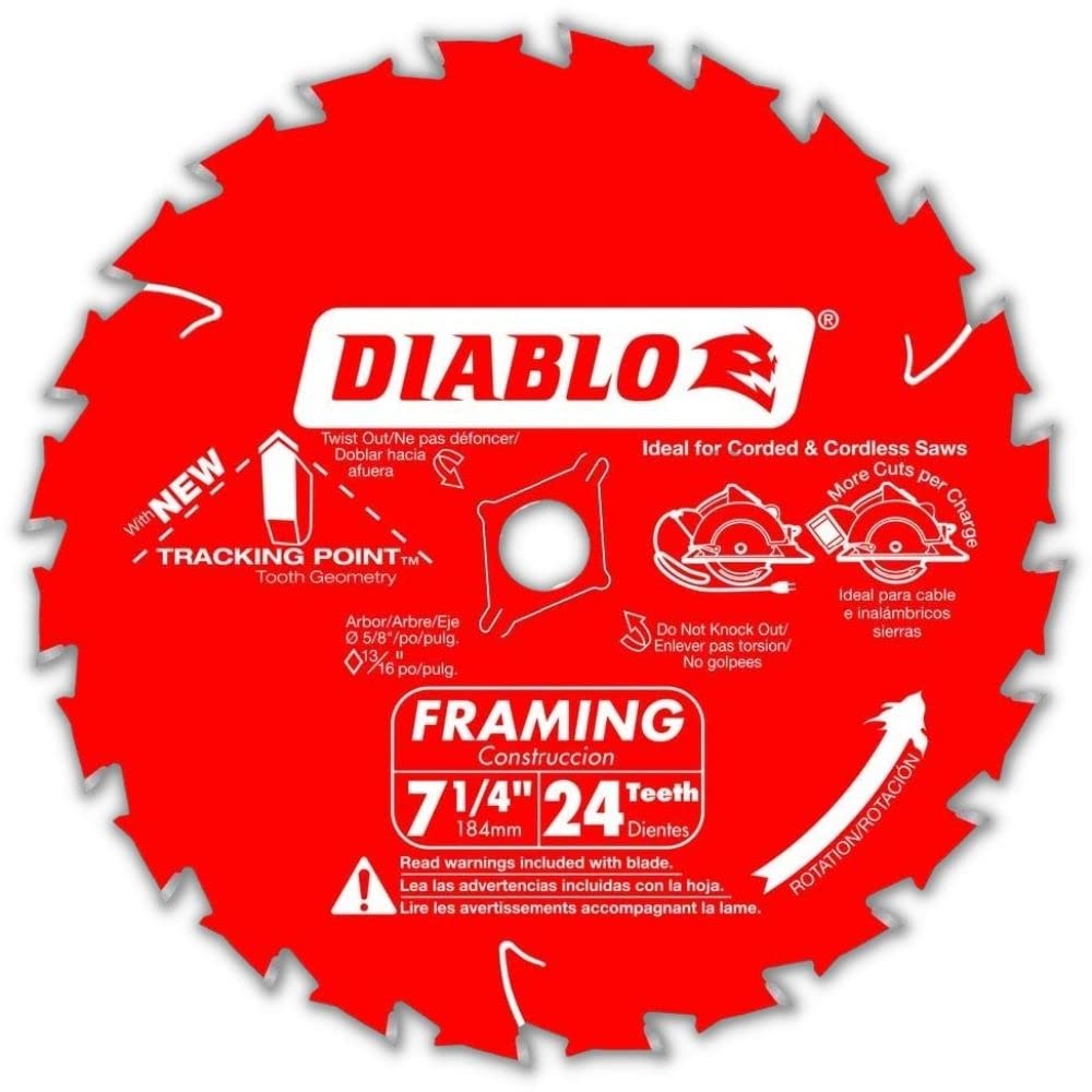 Diablo Tracking Point 7-1/4 in. 24-Tooth Circular Saw Blades – 2-Pack - Tico Carbide, Smooth Cutting, Low Vibration, Non-Stick Coating – D0724VPX