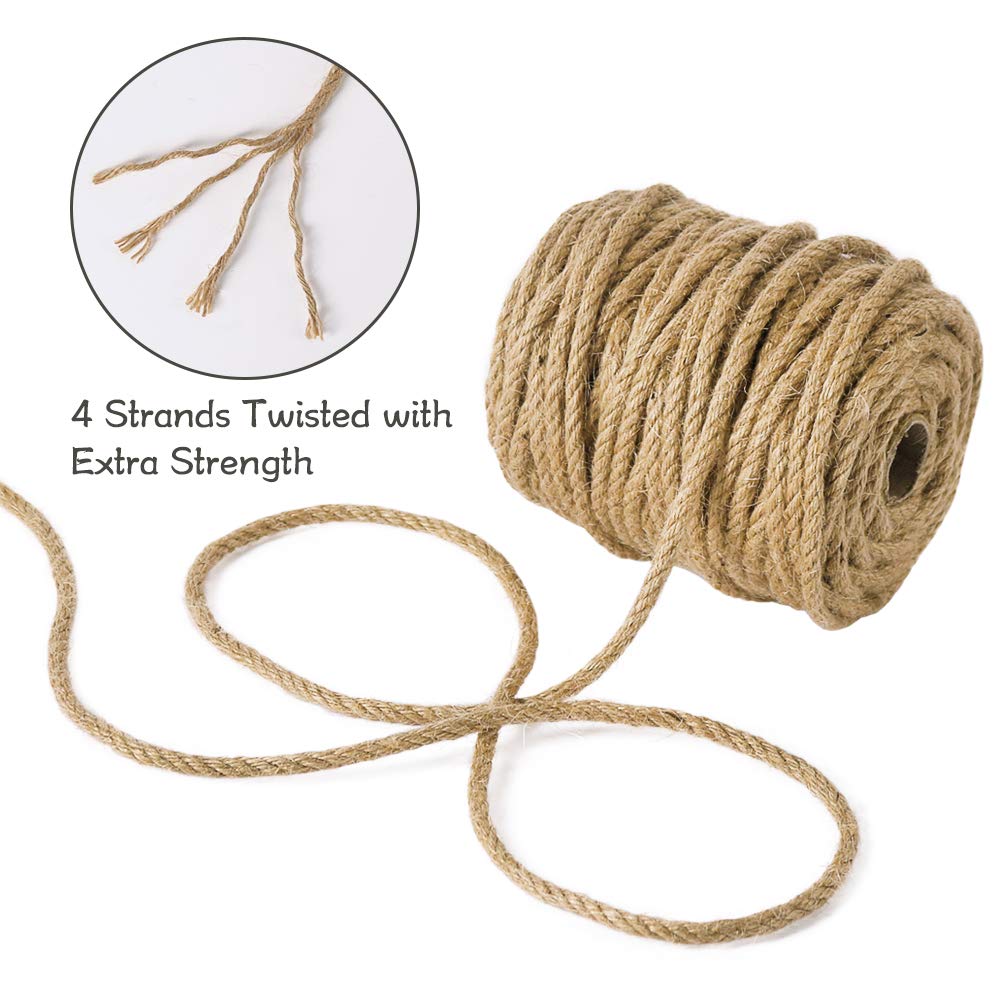 Tenn Well 5mm Jute Rope, 100 Feet 4Ply Twisted Heavy Duty and Thick Twine Rope for Gardening, Crafting, Packing, Bundling and Home Decor