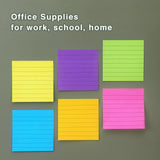 6 Pads Lined Sticky Notes 3x3 Sticky Notes with Lines Self-Stick Note Pads 6 Bright Multi Colors,100 Sheet/Pad