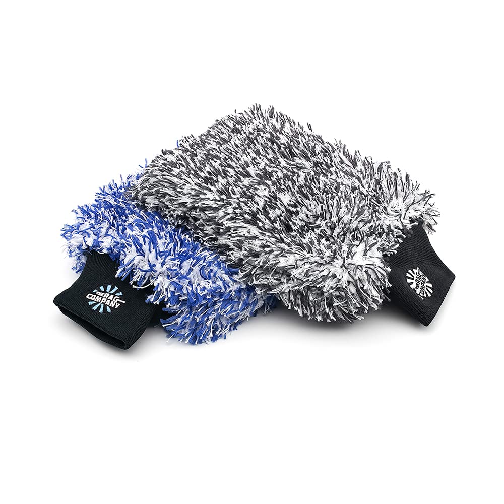 The Rag Company - The Cyclone Ultra Wash Mitts - 70/30 'Gauntlet' Blend Korean Microfiber, Foam Padding, Scratch-Free, Lint-Free, Great for Rinseless Washing, 8in x 9in, Blue + Black (2-Pack)