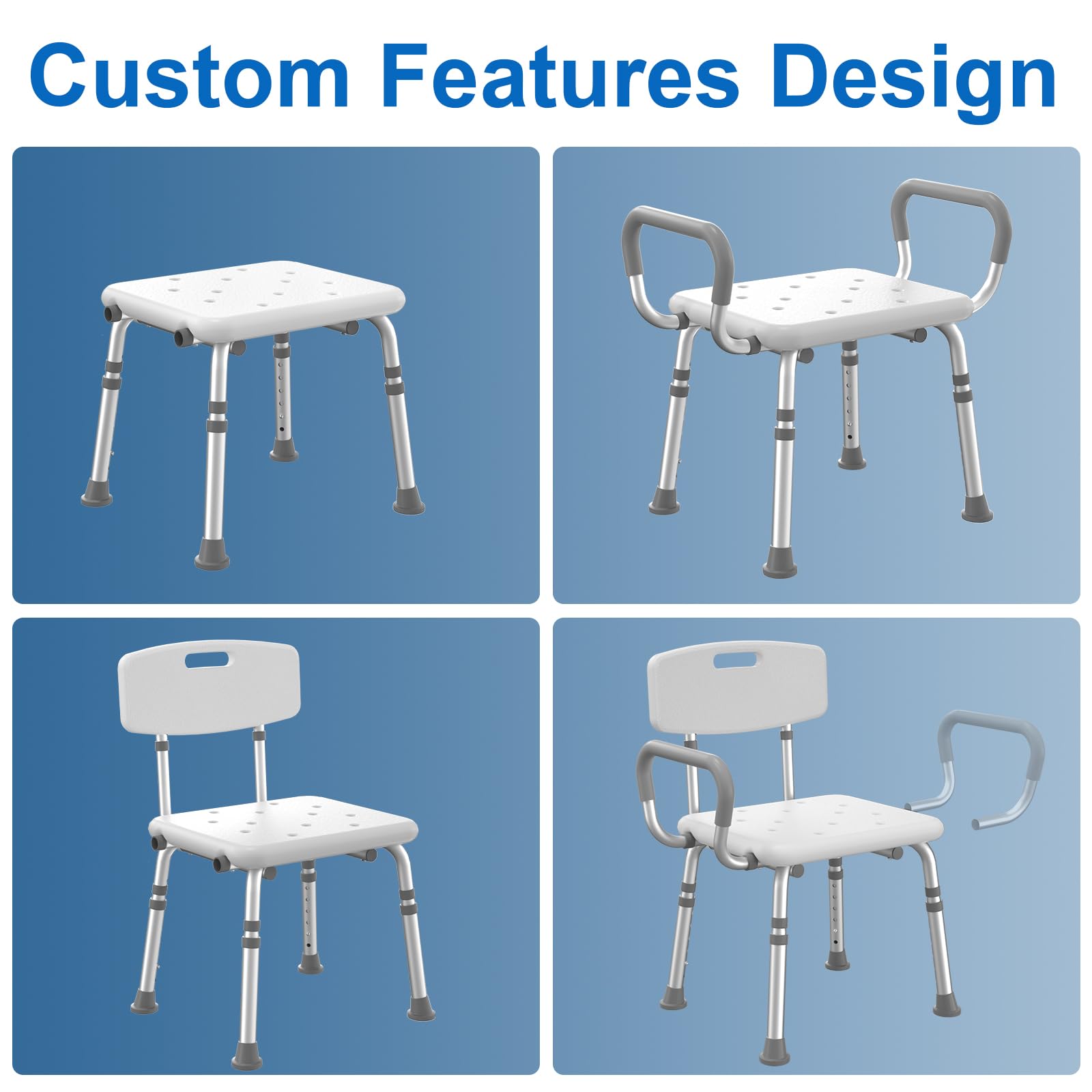 HOMLAND Shower Chair for Inside Shower with Arms and Back, 500 lbs Heavy Duty Shower Seat for Bathtub, Height Adjustable Safety Bath Seat for Elderly, Adults, Handicap and Disabled