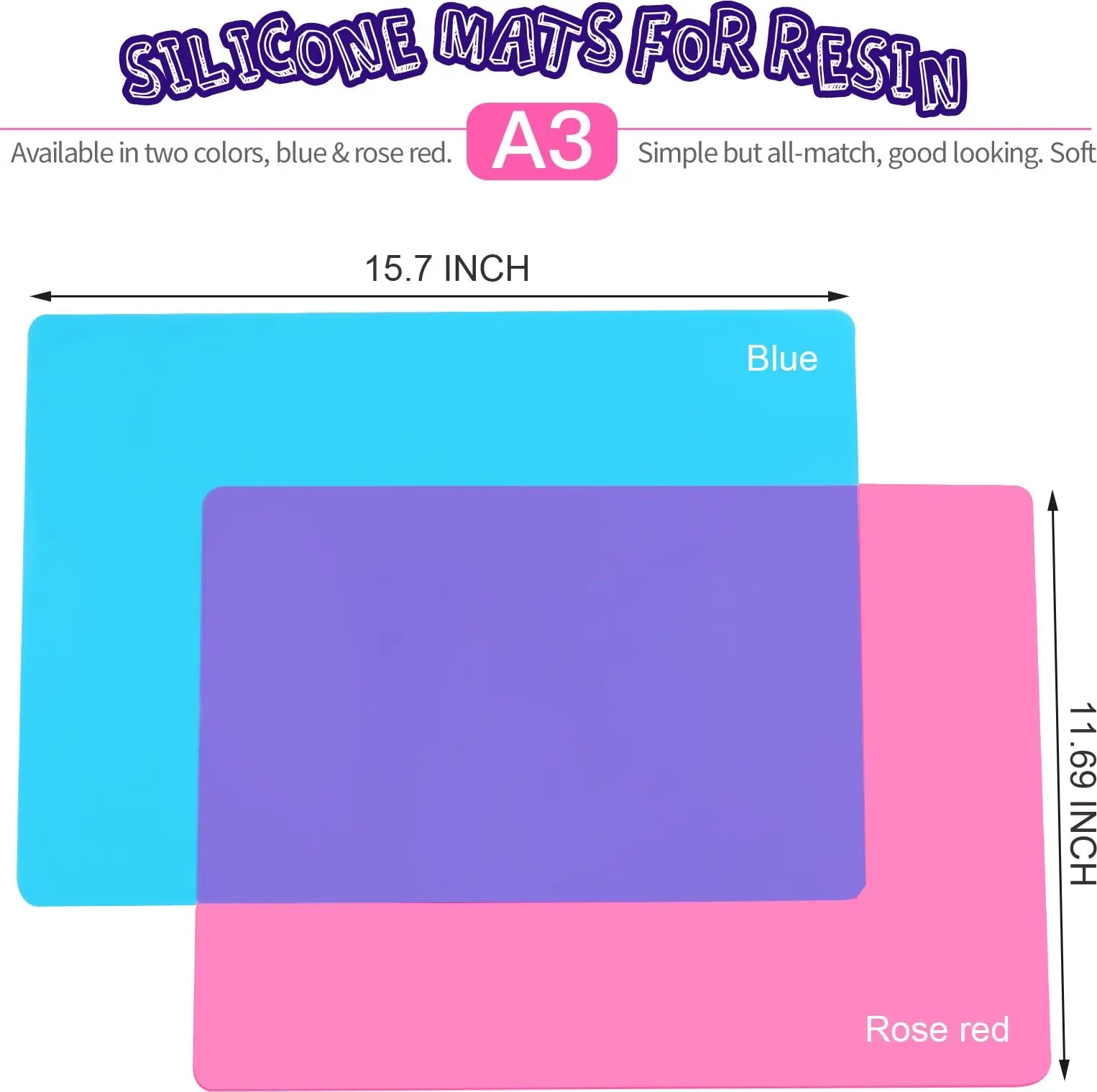 LEOBRO Silicone Mat for Resin Molds, 2 PCS 15.7" x 11.7" Playdough Mat, Silicone Mats for Crafts, Jewelry Resin Molds Mats, for Resin, Clay, Paint, Blue & Rose Red