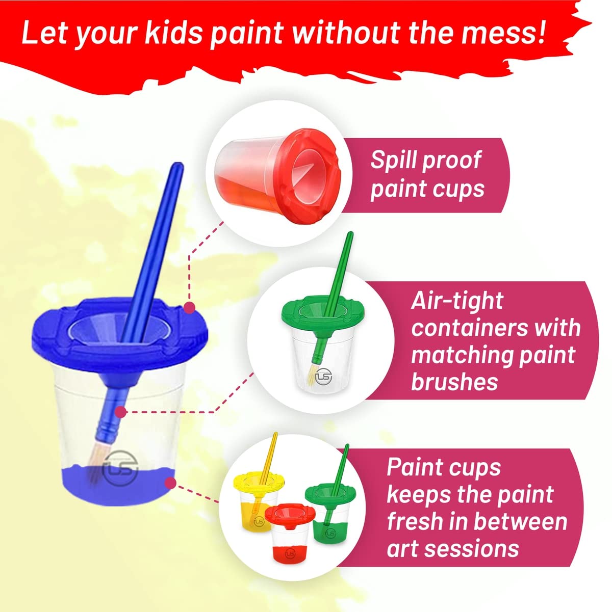 The Mega Deals Kids Painting Set, Washable Paint for Kids with Paint Cups and Toddler Paintbrushes, Non Toxic Washable Finger Paints 2 oz Each, Gifting Bundle Toddler Painting Supplies