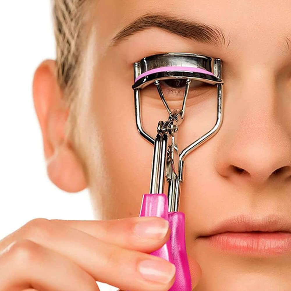 Jeufond 80 pcs Eyelash Curler Refills, Eyelash Curler Pads, Silicone Rubber Universal Eye lash Curler Replacement Refills with Clear Storage Box (Pink)