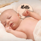 Baby Announcement Sign, 5.9 Inch Wooden Hello World Newborn Welcome Sign Birth Baby Name Plaques for Photo Props Baby Shower Hospital Nursery(Black)