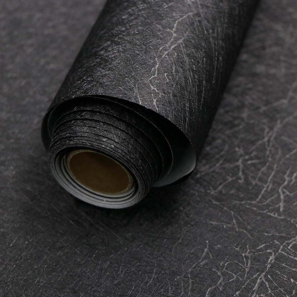 Abyssaly 15.7" X 118" Black Silk Wallpaper Embossed Self Adhesive Peel and Stick Wallpaper Contact Paper Removable Kitchen Wallpaper Vinyl Black Wallpaper Cabinet Furniture Textured Wallpaper