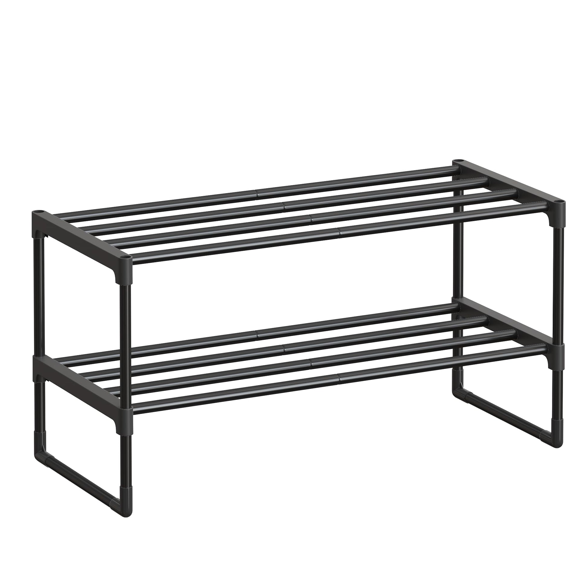SONGMICS Shoe Rack, 2-Tier Shoe Organizer, Metal Storage Shelf, Upright or Upside Down, for 6-9 Pairs, Stackable, for Entryway, 11.8 x 26.8 x 13.2 Inches, Black ULSA202B01
