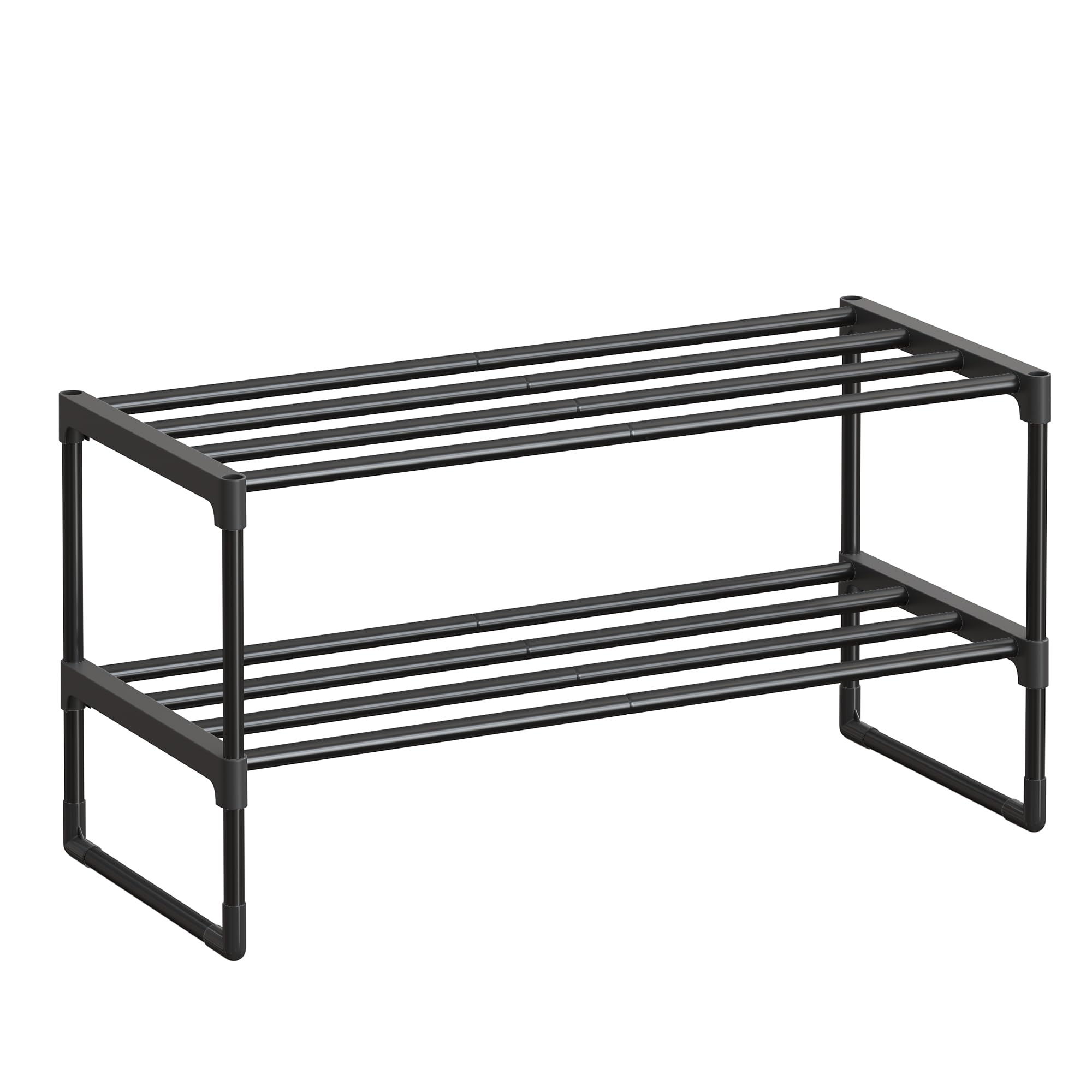SONGMICS Shoe Rack, 2-Tier Shoe Organizer, Metal Storage Shelf, Upright or Upside Down, for 6-9 Pairs, Stackable, for Entryway, 11.8 x 26.8 x 13.2 Inches, Black ULSA202B01