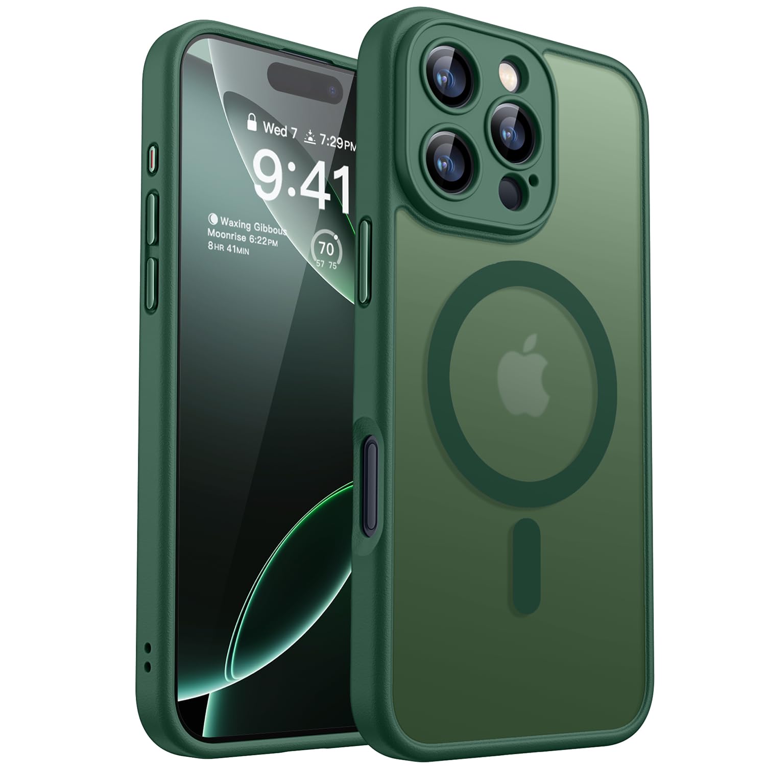 CANSHN Magnetic Compatible with iPhone 15 Pro Max Case, Upgraded [Full Camera Protection] [Compatible with Magsafe] [Translucent Matte] Shockproof Protective Phone Case Cover 6.7 Inch - Deep Green