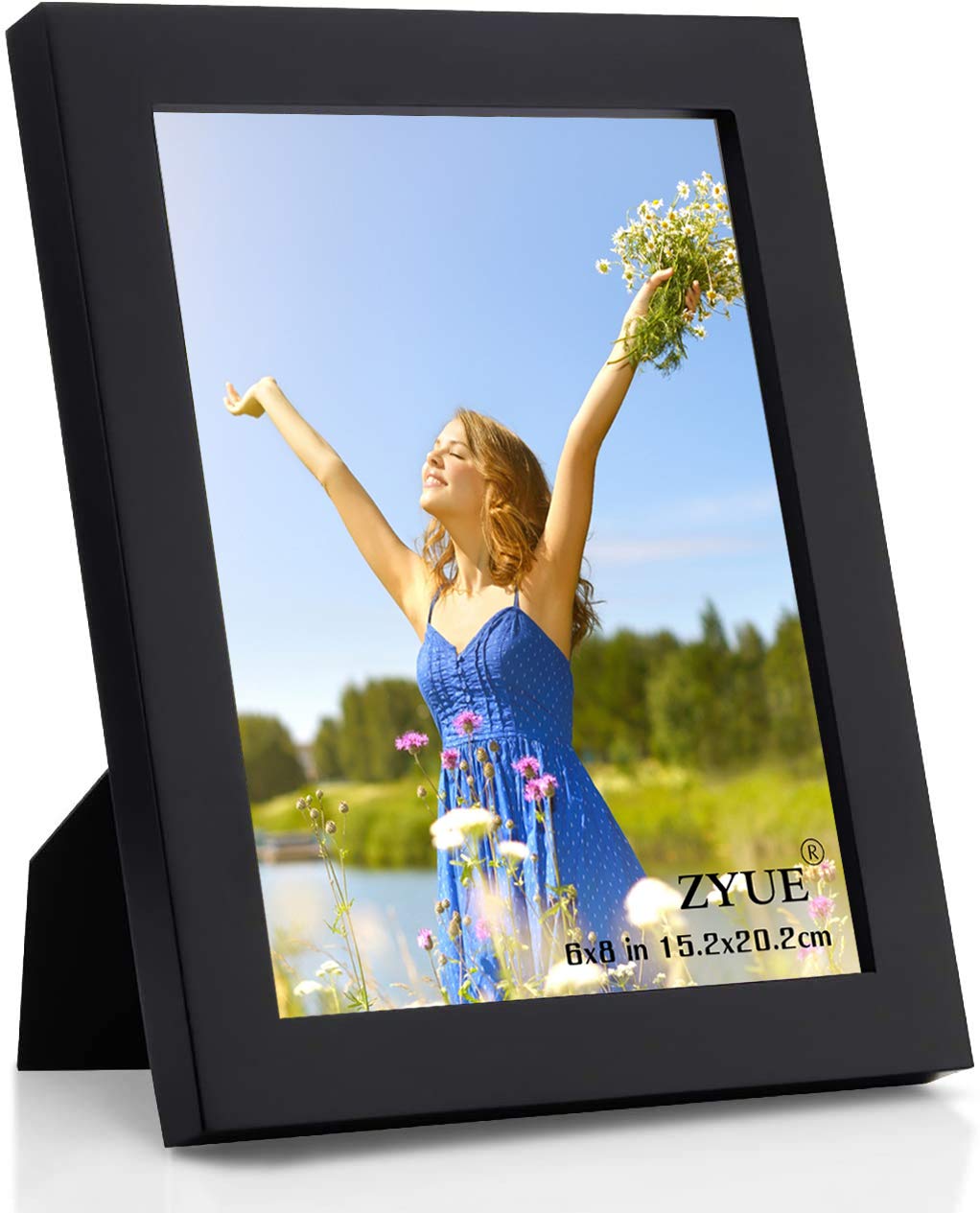 ZYUE 6x8 inch Picture Frame Made of 100% Solid Wood and High Definition PlexiGlass Display Pictures for Table Top Display and Wall Mounting Photo Frame Black