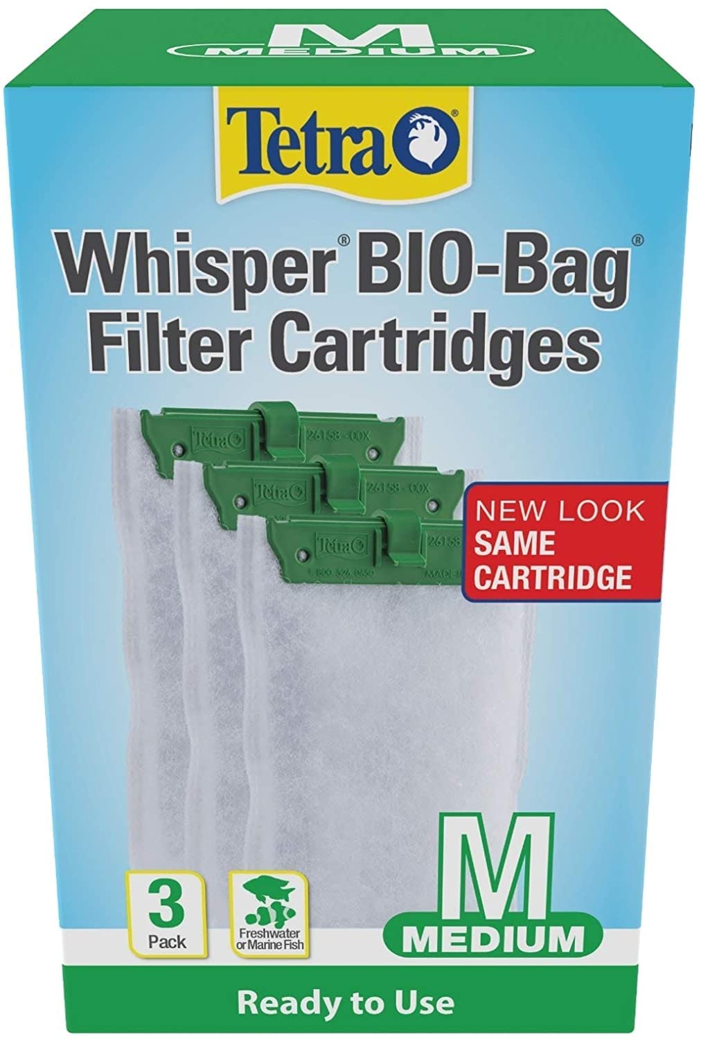 Tetra Whisper Bio-Bag Filter Aquarium Cartridges, Medium Filter for Freshwater and Marine Fish, Removes Odors and Discoloration, Ready to Use, 3 Medium Green Filters
