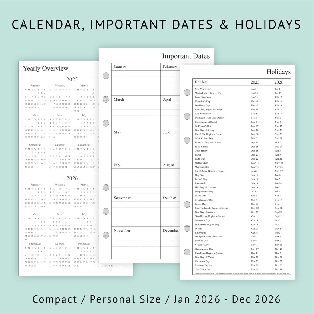 newestor 2026 Weekly & Monthly Planner Refill, 3-3/4" x 6-3/4", Jan 2026 - Dec 2026, Personal/Compact/Size 3