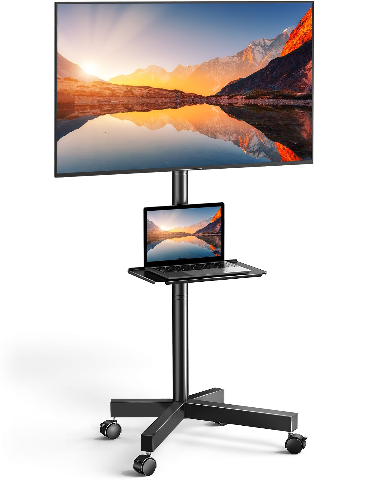 PERLESMITH Rolling TV Stand on Wheels for 23-60 Inch Flat Curved Screen TVs, Mobile TV Cart Height - Adjustable with Shelf/Tray, Portable TV Stand Holds up to 55 lbs, Max VESA 400x400mm, PSTVMC04