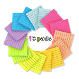 (16 Pack) Lined Sticky Notes 3x3 in Post Ruled Stickies Super Sticking Power Memo Pads Bright Colors