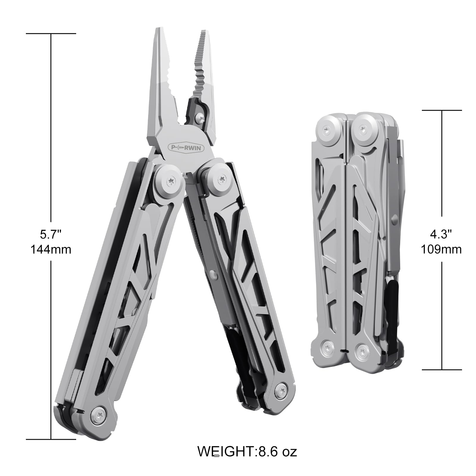 PERWIN Multitool, 17-in-1 Stainless Steel Multi Tool Pliers with Self-Locking, Pocket Knife, Nylon Sheath, Professional (EDC) Multi-Tool for Survival, Camping and Hunting, Hiking, Simple Repair