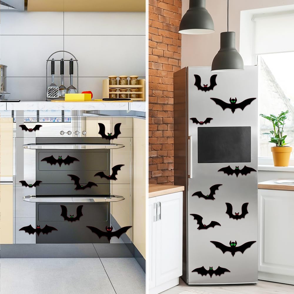 Magnetic Bats Halloween Garage Door Decorations, Magnet Bats Halloween Decorations with Individual Eyes for Garage Door, Car - 23 PCS