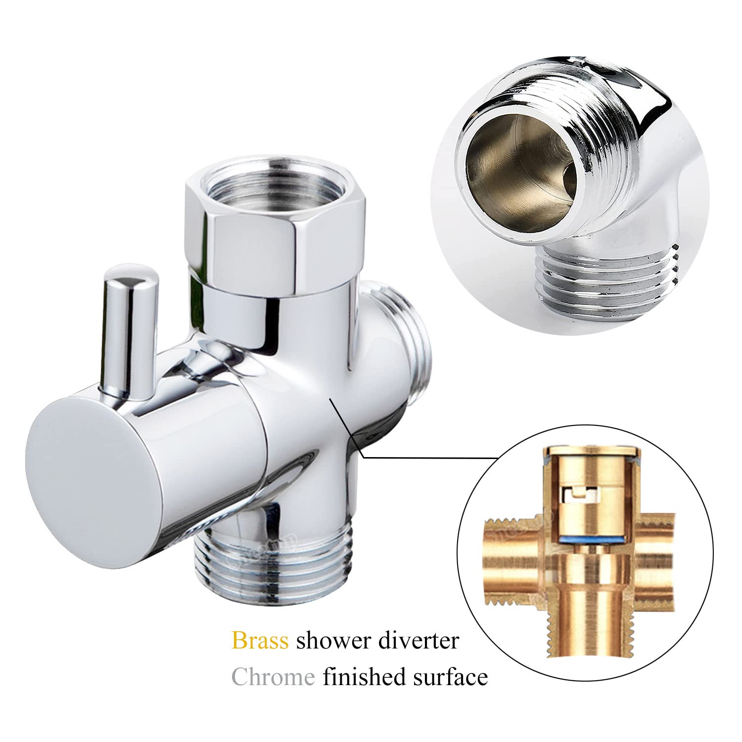 Sneatup Solid Brass 3-way G1/2 Shower Diverter Chrome Plating