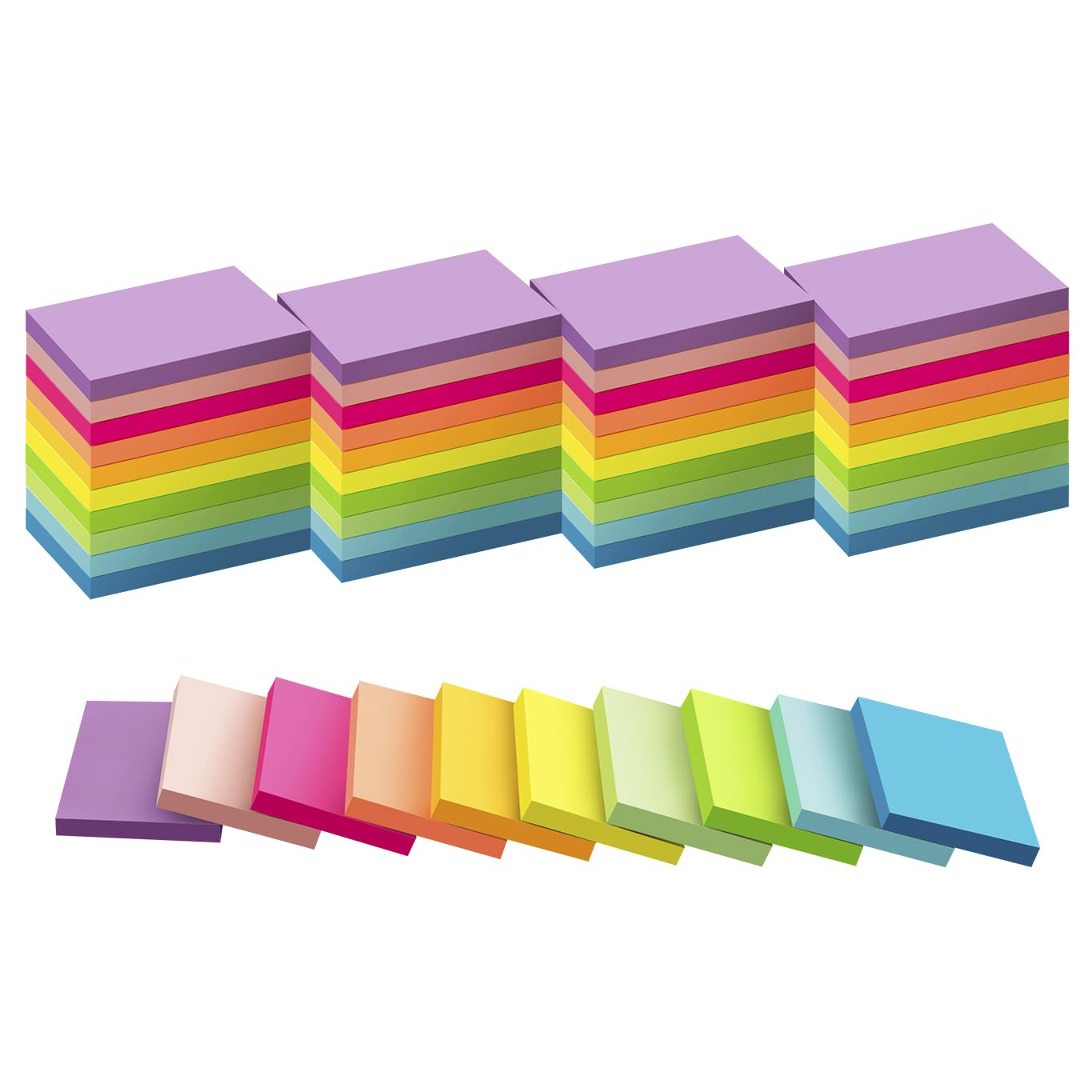 (50 Pads) Sticky Notes 1.5x2, 10 Colors Self Sticky Notes, Sticky Pads, Recyclable, Self-Stick Pads, Easy to Post for Home, Office, Notebook